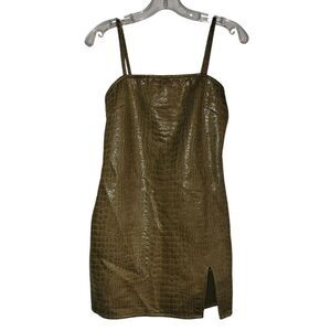 Motel Rocks Olive Croc-Embossed Mini Dress